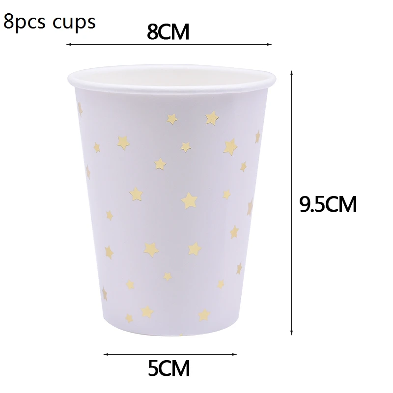 Позолоченные Розовые и голубые чашки/тарелки/салфетки/соломинки, одноразовая посуда для вечеринки, свадебные украшения, украшения для дня рождения - Цвет: sB01 8pcs cups