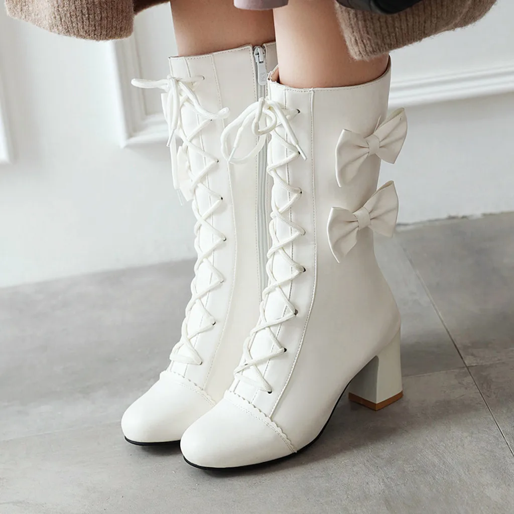 MAIOUMY; новые модные осенне-зимние ботинки для женщин; качественные ботинки до середины икры из искусственной кожи; женские модные ботинки на квадратном каблуке с круглым носком на шнуровке