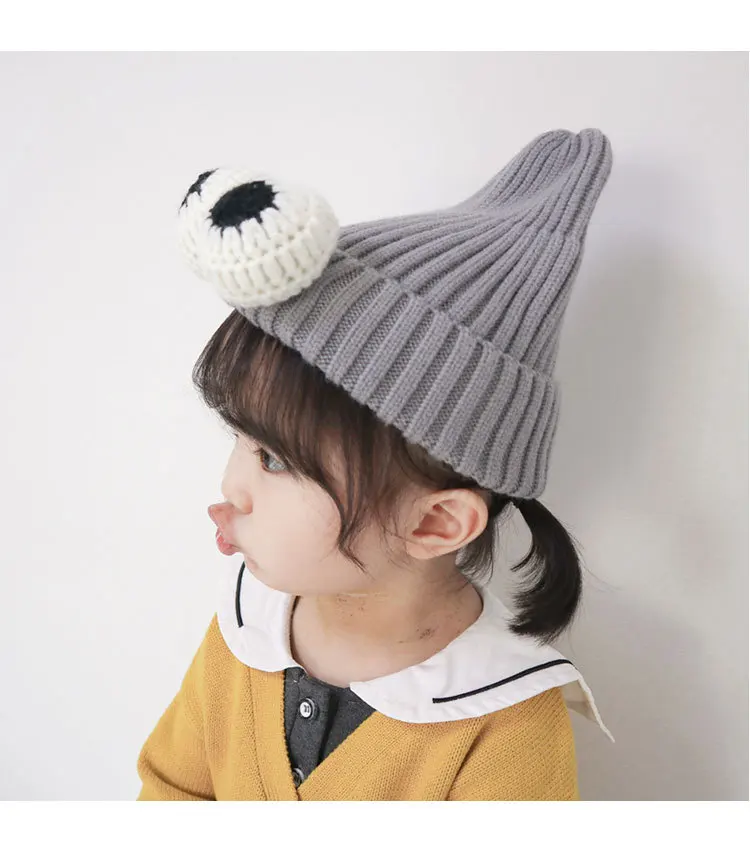 Beanies/детская шапка; теплая зимняя вязаная Милая шапочка для девочек и мальчиков с помпоном и большими глазами; детская повседневная шапка на Хэллоуин; От 1 до 8 лет