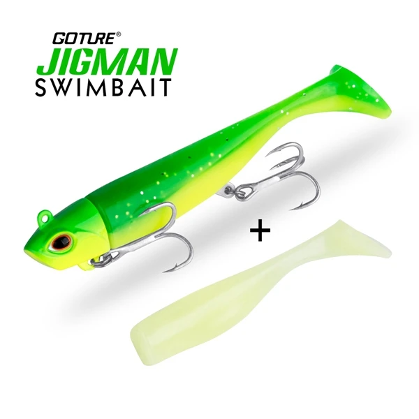 Goture джигман джиг голова мягкая силиконовая приманка воблеры Swimbait профессиональная искусственная приманка Черный Гольян(1 голова+ 2 хвоста - Цвет: green