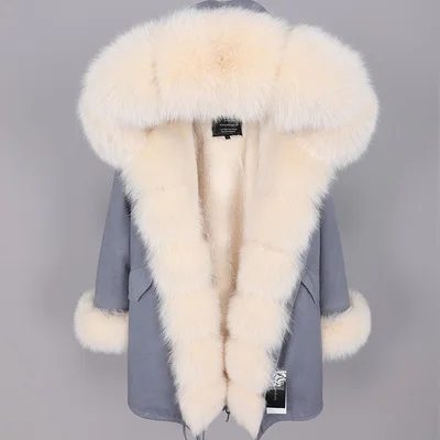 Армейский зеленый winter new real fox fur collar to overcome the long paragraph fur coat jacket female winter - Цвет: Армейский зеленый