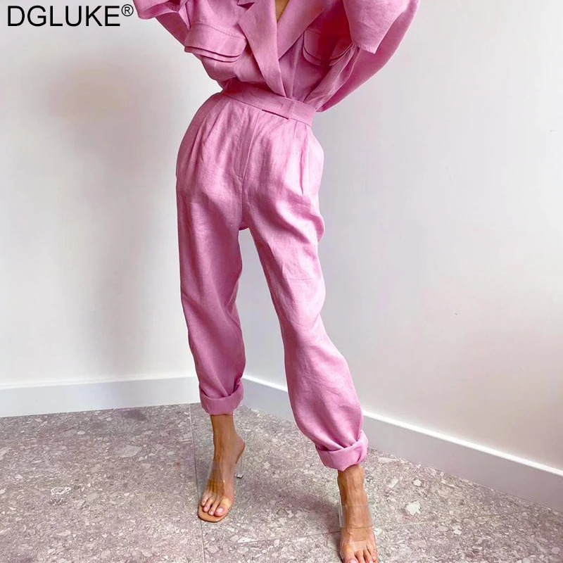 

DGLUKE Spring Summer Cotton Linen Woman Pants Fashion Elastic High Waist Harem Pants Black Pink Loungewea Loose Casual Trousers