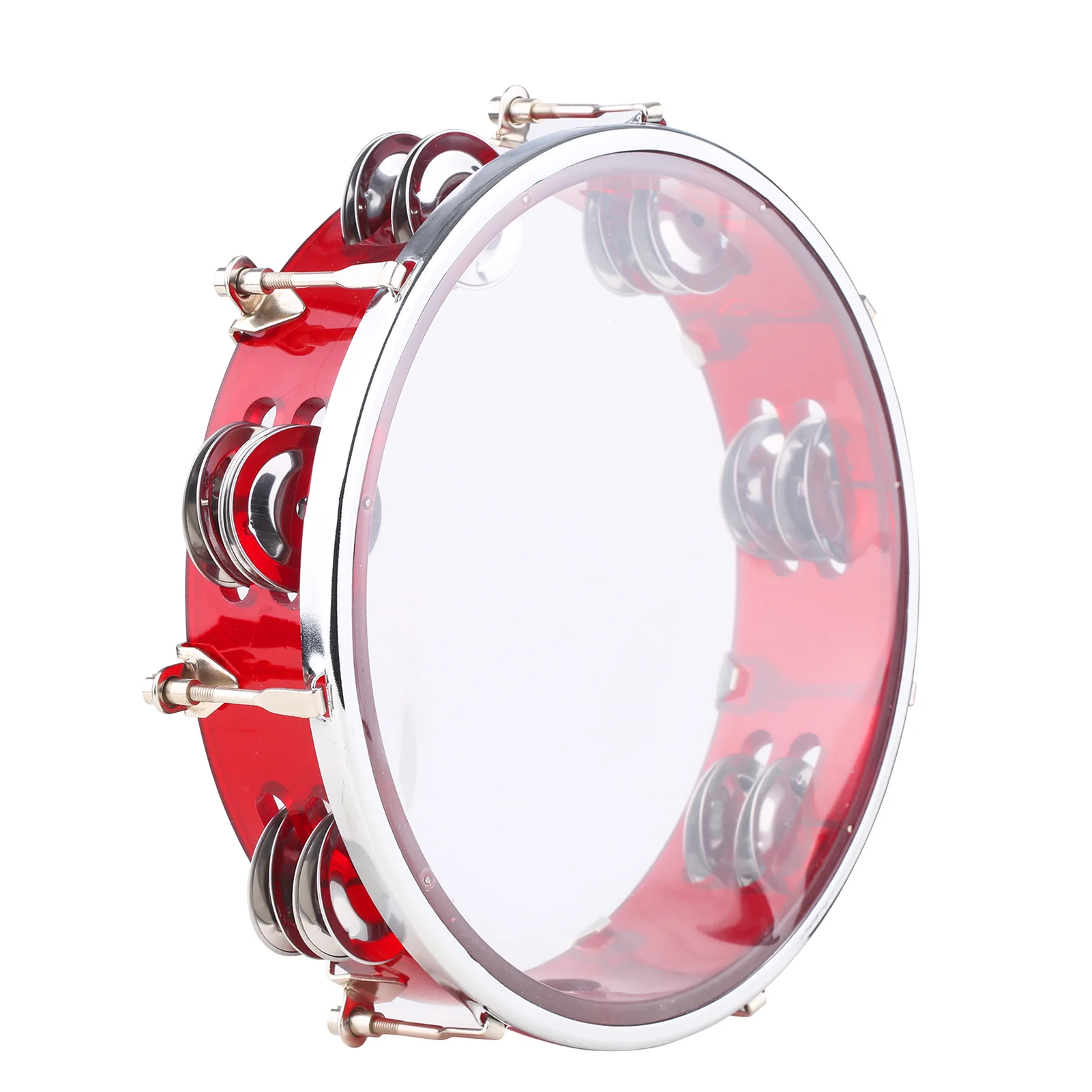 8/10inch Tambourine Handbell Hand Drum with Double Row Jingles Percussion Instrument