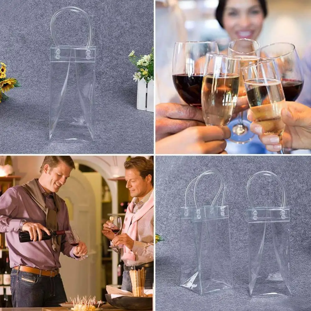 PVC Anti-leakage Transparent Refrigerated Champagne Red Wine Bottle Ice Tote Bag