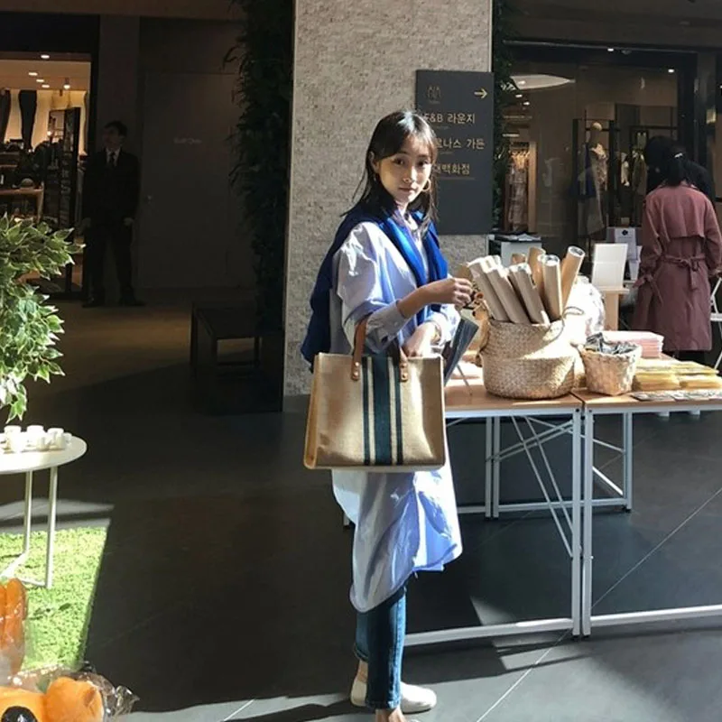 

Korean version of the ladies carry briefcase OL professional business commuter stripes simple square canvas big bag