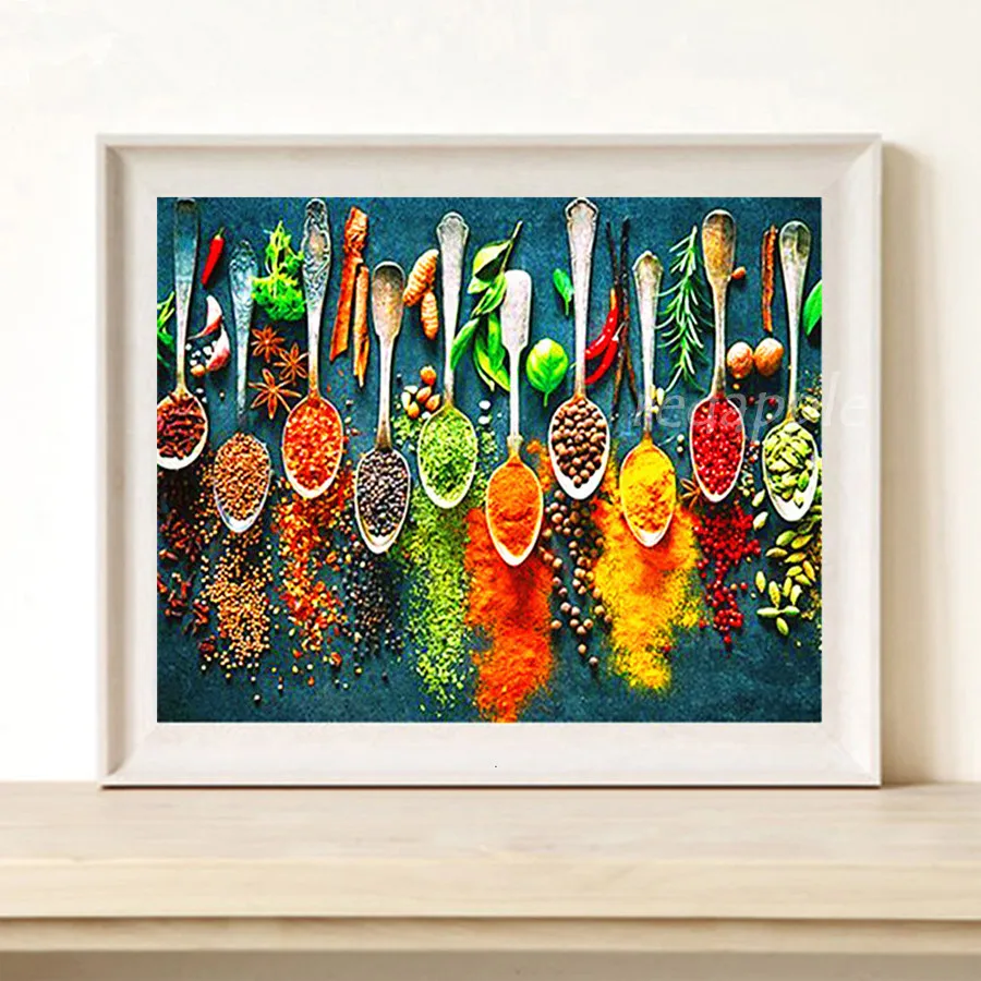 5D DIY Diamond Painting seasoning Kitchen Landscape Full Drill Square Home Decoration Embroidery spices table food Picture decor_副本