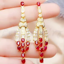 Натуральный рубин роскошный стиль Висячие серьги 0.35ct* 10 шт драгоценный камень 925 стерлингового серебра тонкий красный драгоценный камень ювелирные украшения#16070810