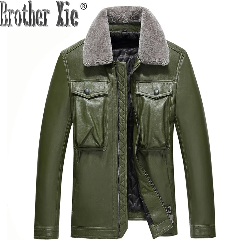 

2020 Real Sheepskin Leather Jacket Men Autumn Winter Genuiner Leather Coat Wool Collar Giubbotti Pelle LSY080057 KJ1000