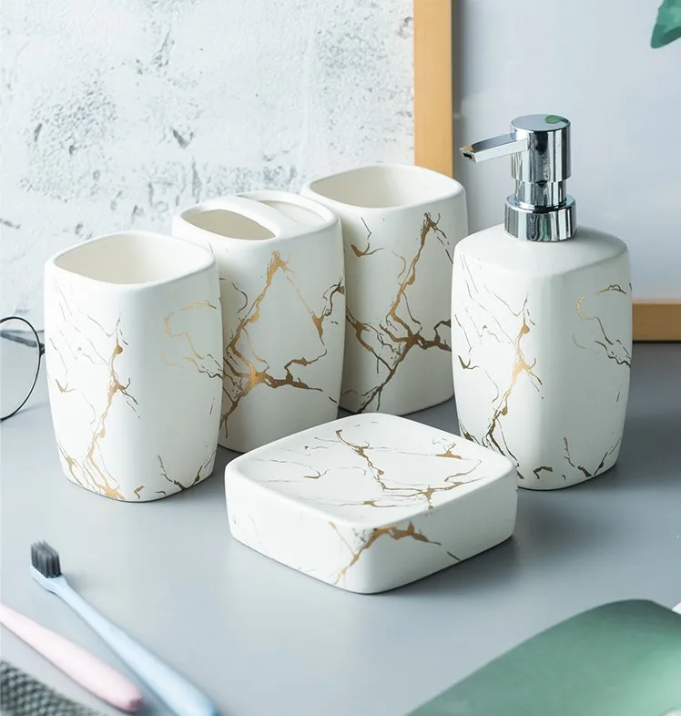 Imitation Marble Ceramic Bathroom Accessories Set Ceramic Tray Wash Kit Nordic Bathroom Supplies Gift Set