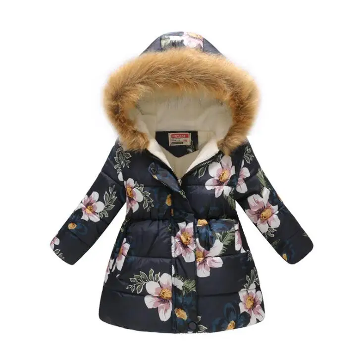 Winter Girl Coat Warm Baby Down Jacket Kids Fashion Printed Cotton Outerwear Children's Christmas Costume Dress For 3-10 Y Girls - Цвет: photo color
