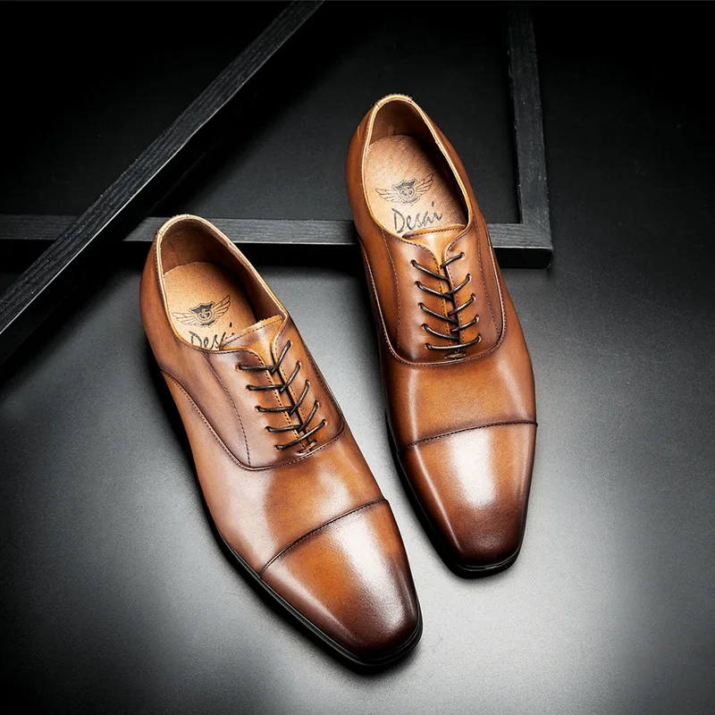 Мужские туфли оксфорды из натуральной кожи с острым носком|shoes brand|shoes pointedshoes quality |