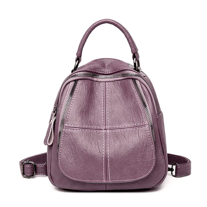 Винтажный Женский мини-рюкзак, женский рюкзак из мягкой кожи, Женский Повседневный Рюкзак Для Путешествий, школьные сумки для девочек-подростков, mochila - Цвет: Purple