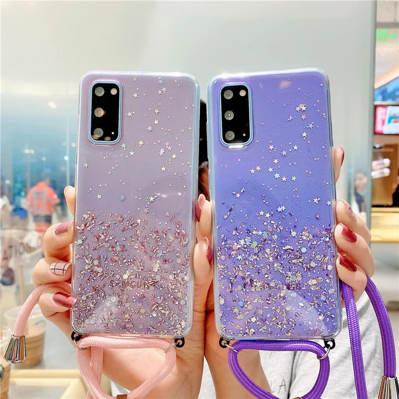 Градиентый Блестящий Блестки звезда шнурки на чехол для Samsung Galaxy Note 20 S20 ультра 10 8