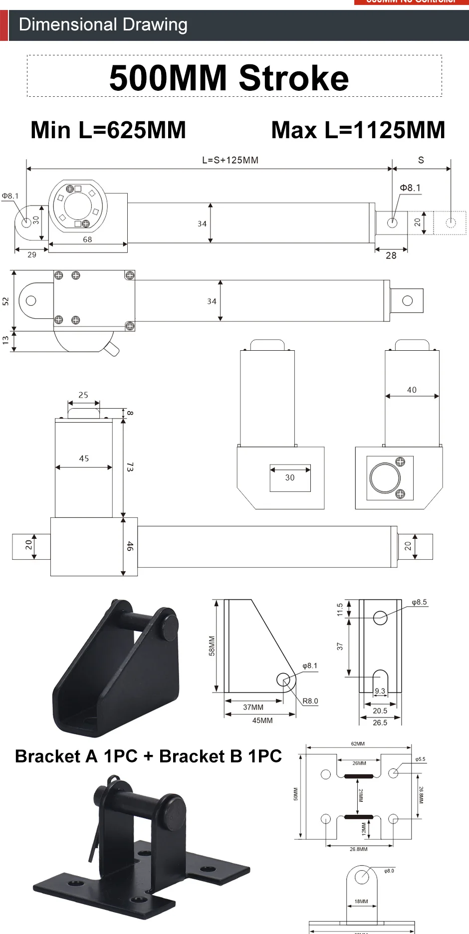 20inch 330lb dc12v 24v conjunto do atuador