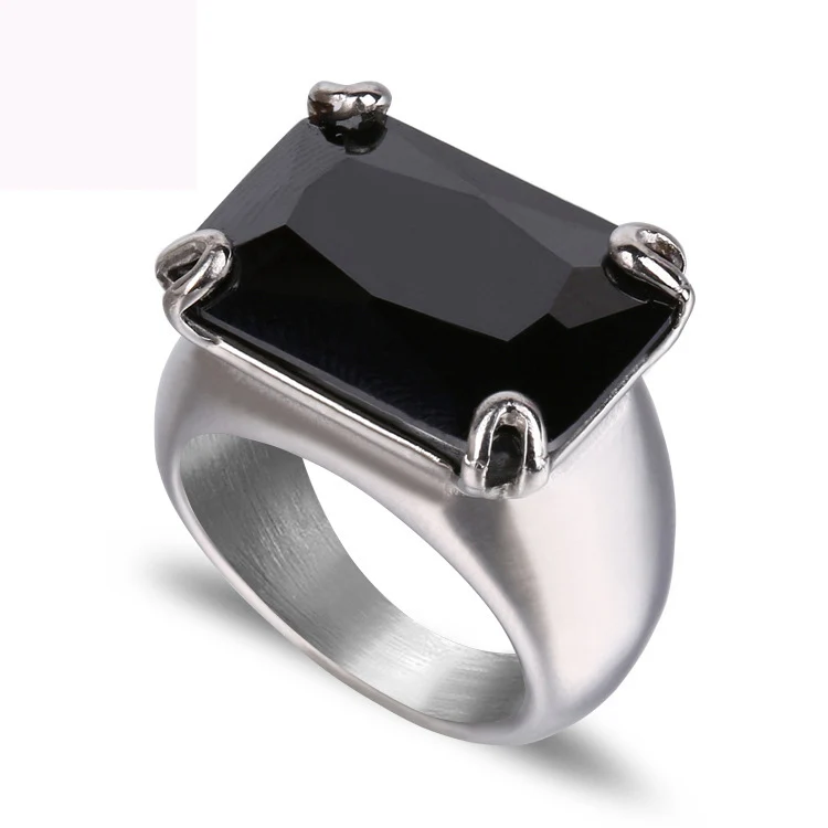 

Hot sale black big zircon rings jewelry titanium steel finger ring fashion wedding rings for men and women free shipping