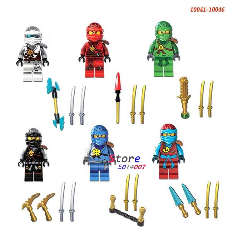 10Set-DC10041-10046 10 шт./набор, серия 1 мотоцикл JAY Zane и Kai Ллойд NYA Золотой коричневый Пиро змея строительные блоки игрушка модель кирпичи для детей - Цвет: 10Set-DC10041-10046