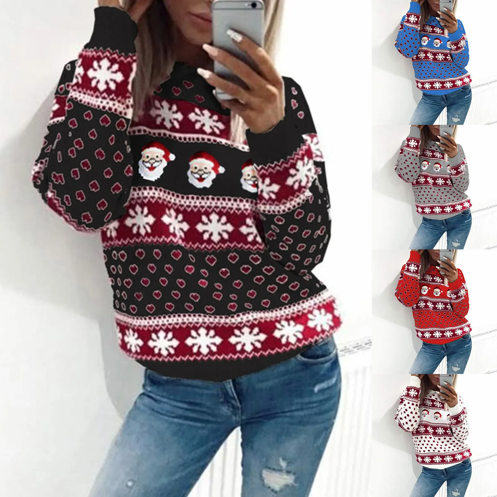 Jersey navideño de Papá Noel para mujer, jerséis de gran tamaño, jerséis cálidos de algodón, para Otoño e Invierno