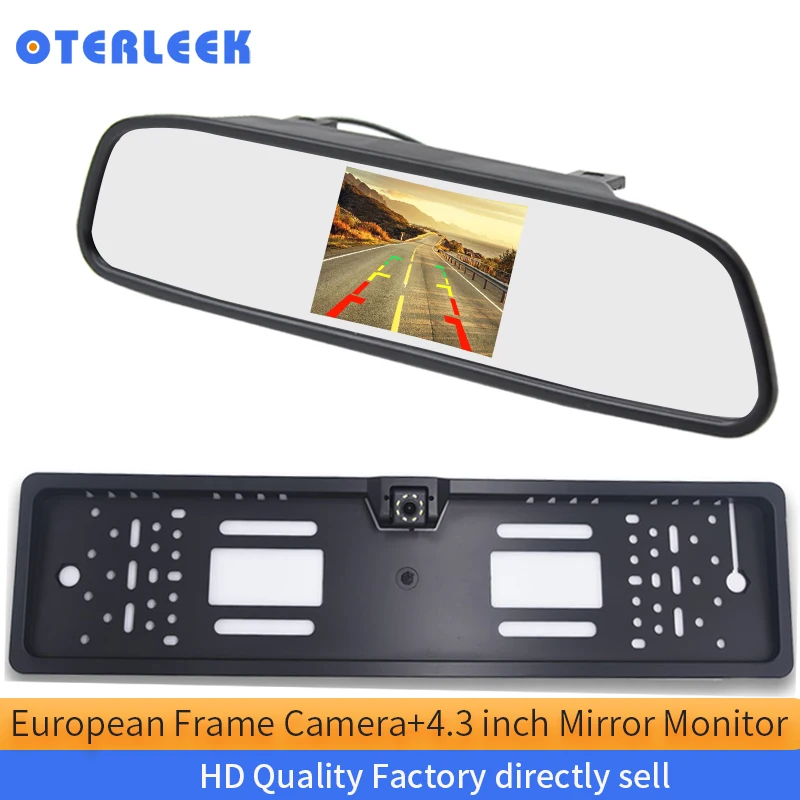 

4.3" TFT LCD 2 Video Input Car Rear View Mirror Monitors With 8 LED EU License Plate Frame RearView Reversing Backup Camera