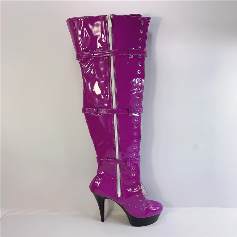 Purple Performance Shoes with 15cm Round Toe Super High (8cm-up) Thin Heels Fits True to Size, Take Your Normal Size Platform PU