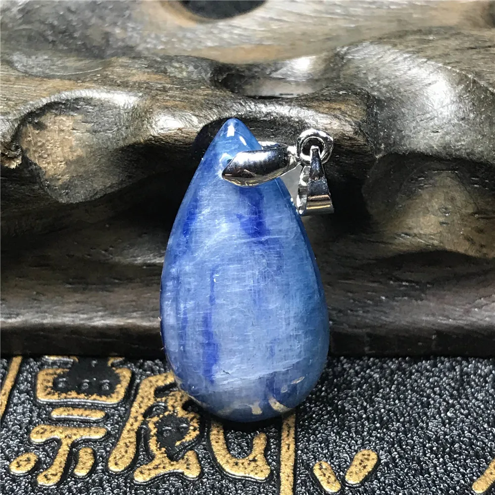 Натуральный Кианит ювелирные изделия для женщин леди 27x15x6 мм бусины синий драгоценный камень кошачий глаз Кристалл 925 модное серебряное ожерелье кулон AAAA