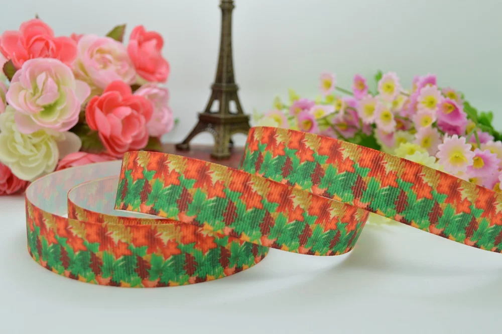 7/" 22 мм осенние опавшие листья напечатаны grosgrain ленты hai rbow DIY ручной работы OEM 50YD