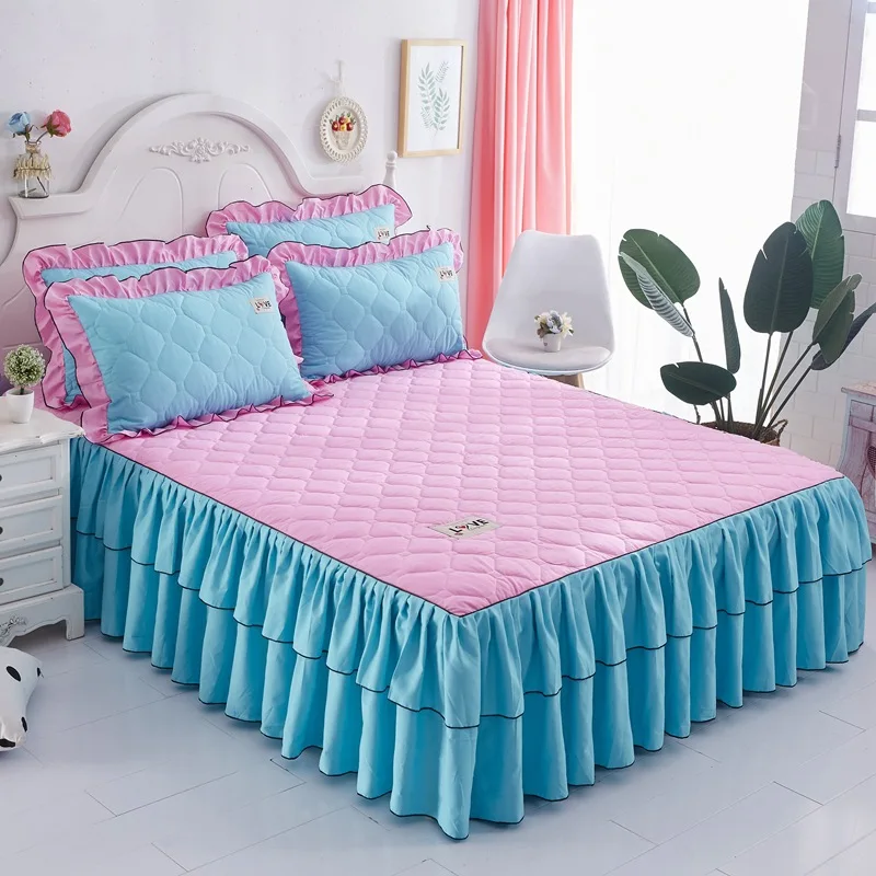 

Fashion Bed Skirt Thickened Double Lace Bed European Style Pure Color Bedspread Bed Skirt King Size Fitted Sheet