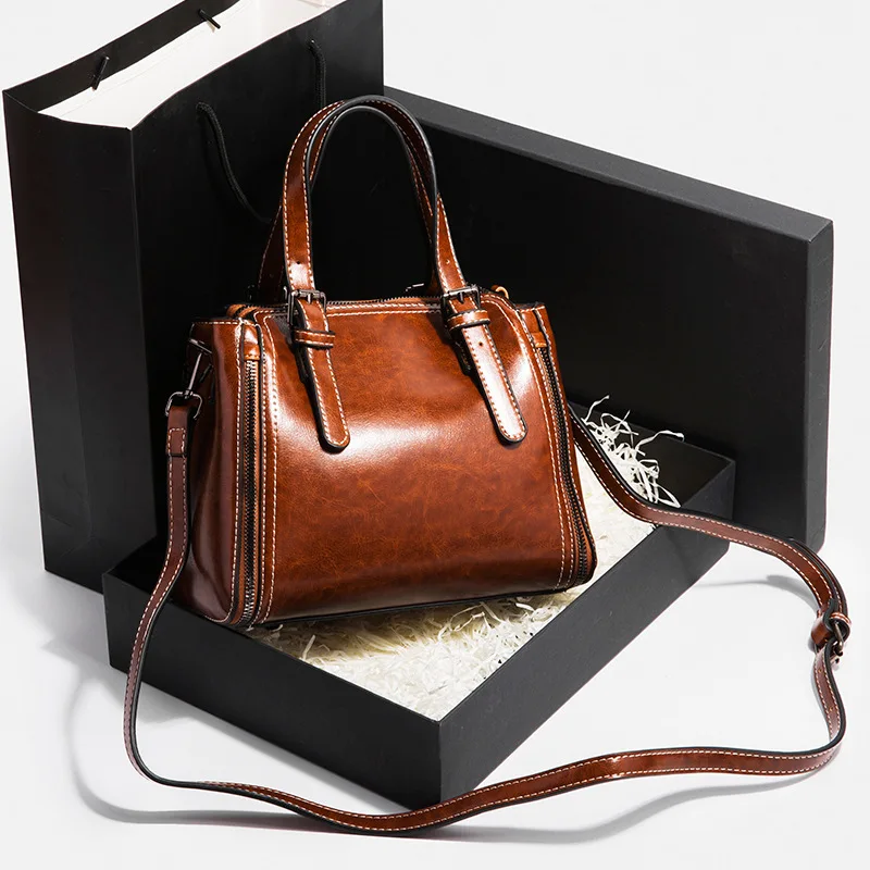 

MAIDINI WOMEN'S Bag 2020 New Style Autumn And Winter Retro Oil Wax Leather Shoulder Bag Women's Versatile Shoulder Bag Handbag B