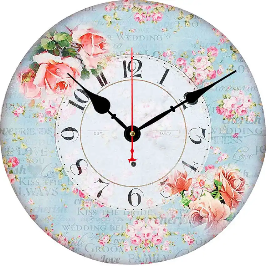 Цветочные антикварные настенные часы, настенные часы в винтажном стиле, большие часы настенные, круглые Horloge, ретро деревенские декоративные - Цвет: Flower Clock H