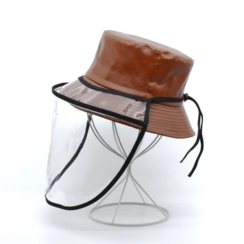 

New Summer Anti-fog Hats Men Women Dust Protection PU Leather Bucket Hat Outdoor Travel Panama Fisherman Caps M022