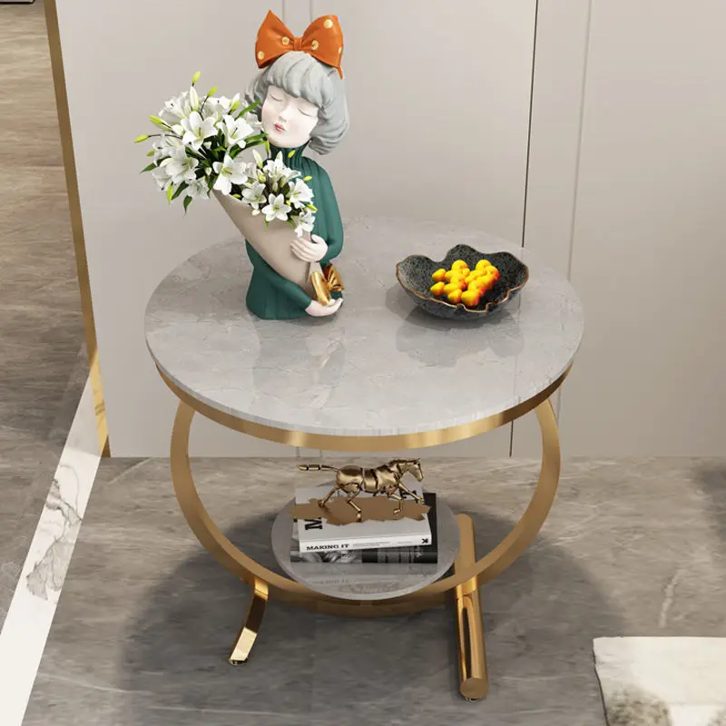 Luxury Two Layer Marble Creative Movable Small Round Side Table 2 Luxury Two Layer Marble Creative Movable Small Round Side Table 2