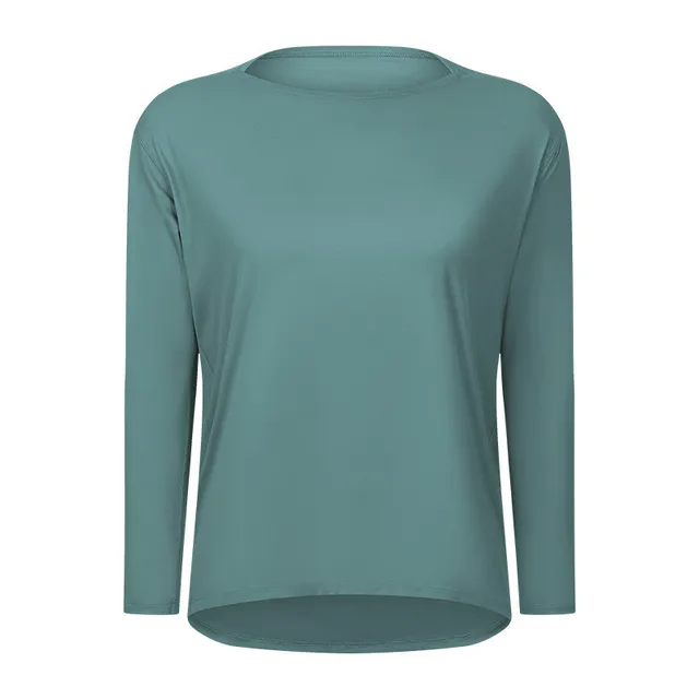 Lulu Fitness Women Long Sleeve Yoga Shirt Female Sport Yoga Top Slim Gym Clothing Solid Color Loose Casual Plus Size Breathable Tide blue