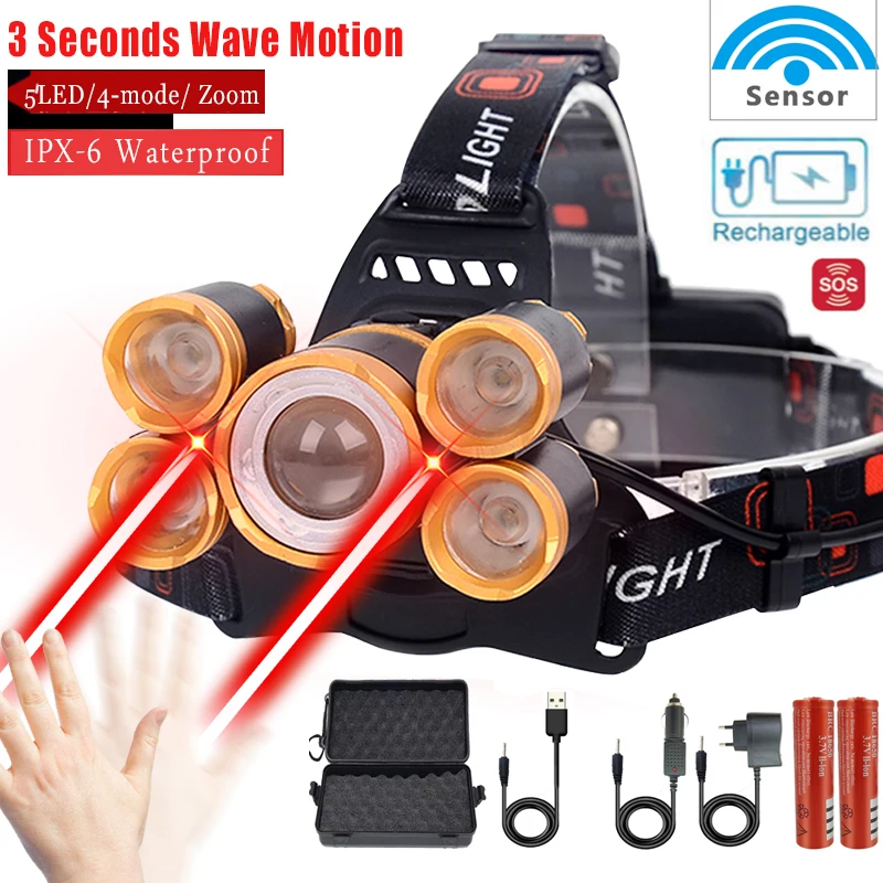 Zoom 5 LED фара CREE T6 налобный датчик 18650 налобный фонарь USB Перезаряжаемый ИК датчик светодиодный рыболовный фонарь индукционный фонарь|Налобные LED-фонари| | АлиЭкспресс