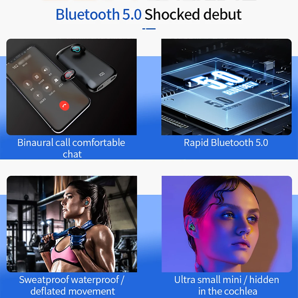 Original HBQ-Q66 Wireless Headphone Bluetooth 5.0 Earphone IPX5 Waterproof Headsets HD Bass Stereo Sport Earbuds with Microphone