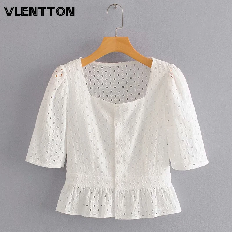 

2020 Spring Summer White Sexy Hollow Out Women's Shirt Solid Embroidery Short Beach Tops And Blouses Ladies Blusas Camisas Mujer