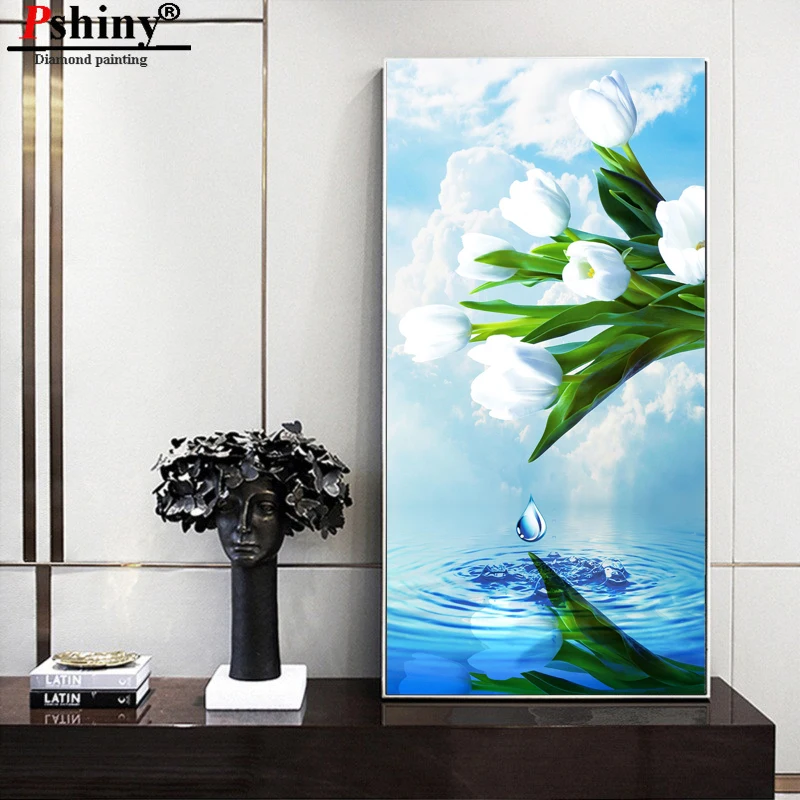 PSHINY DIY 5D алмазная вышивка распродажа белые цветочные картины из кристаллов