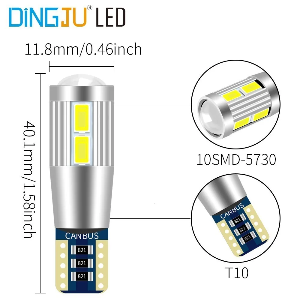 2 шт. T10 10SMD 5730 светодиодный автомобильные Габаритные фонари W5W 501 10SMD 5730 светодиодный автомобиль авто габаритный фонарь парковочная лампа Canbus без ошибок автомобиля светильник