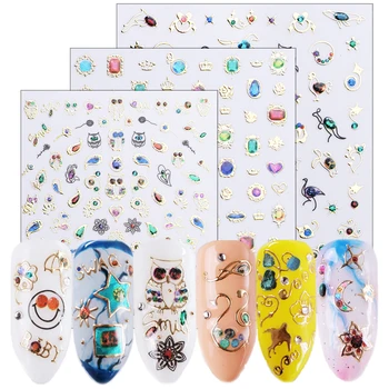 

1pcs Nail Art Stickers 3D Gold Jewelry Flower Wrap Slider Decals Mixed Animal Leaves Design Transfer Manicure Tip BEDP401-412-1