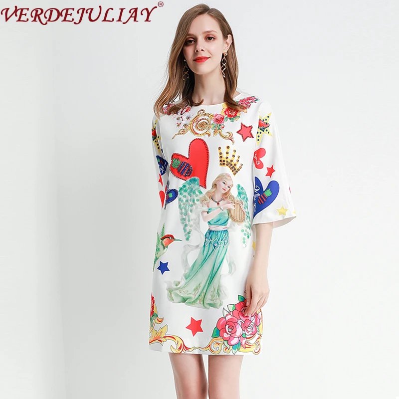 VERDEJULIAY/Роскошное дизайнерское платье; коллекция года; сезон весна-осень; Новинка; модное платье принцессы с блестками и рукавами 3/4; свободное Повседневное платье