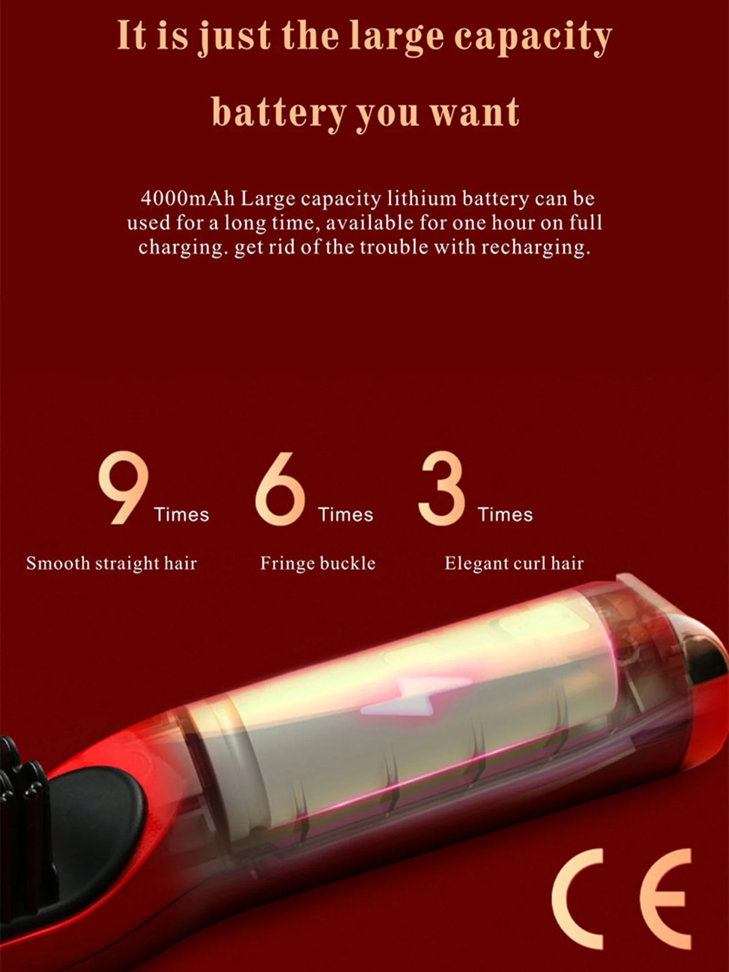 Description Picture 6 of itemCordless Beard Straightener Hair Comb Brush USB Rechargeable Wireless Anti Static Quick Heated Hair Straightening Styling Tools