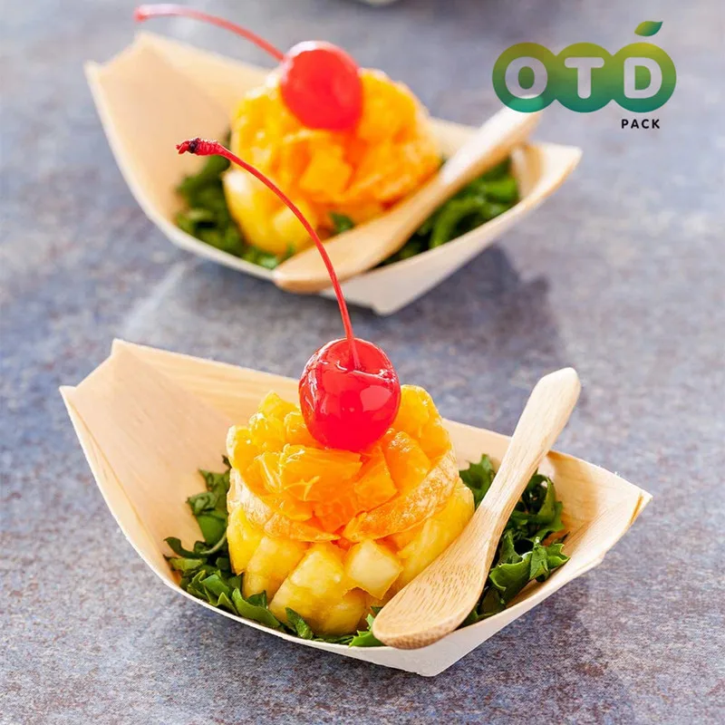 Disposable containers Disposable Wood Serving Boats-Natural Pinewood Take Out Trays for Restaurants Caterers and Food Trucks