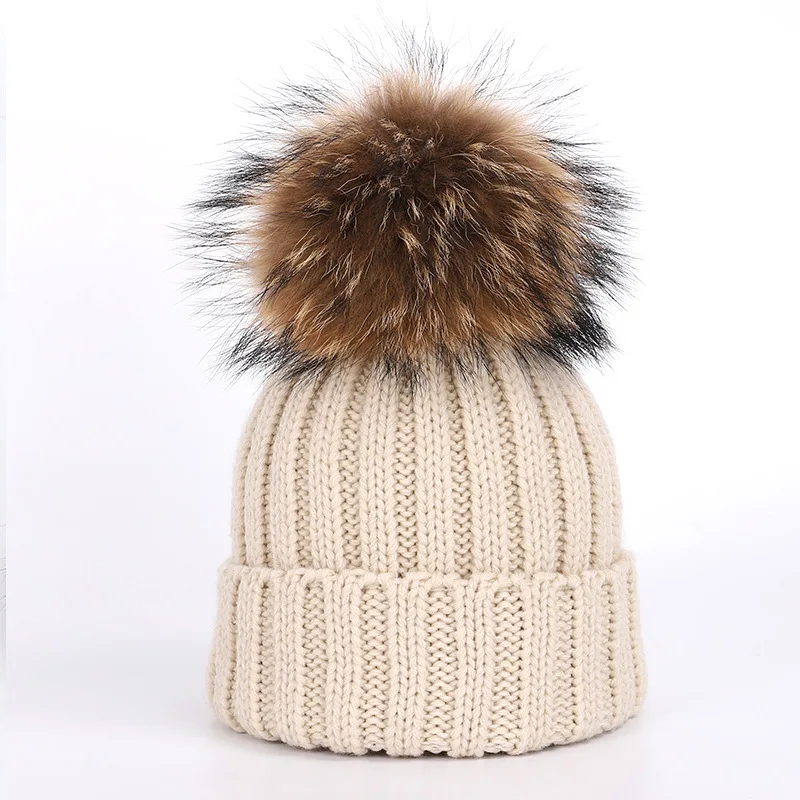 Beige Hat Высокое качество настоящий енотовый шар Чистый цвет шапка и шарф набор для взрослых мужчин и женщин зима теплый флеш утолщение уши держать тепло - Цвет: Beige Hat