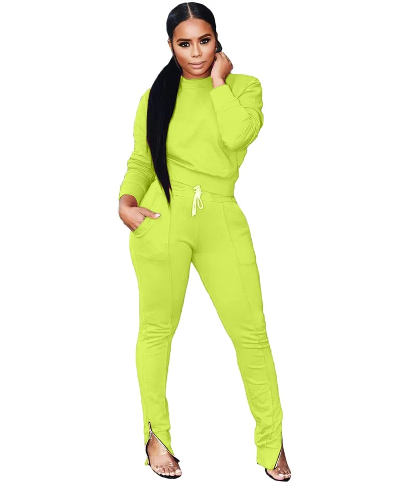 Solid Yellow Новинка, комплект спортивной одежды из двух предметов с розовым буквенным принтом размера плюс, женский спортивный костюм Conjunto Feminino с высокой горловиной - Цвет: Solid Yellow