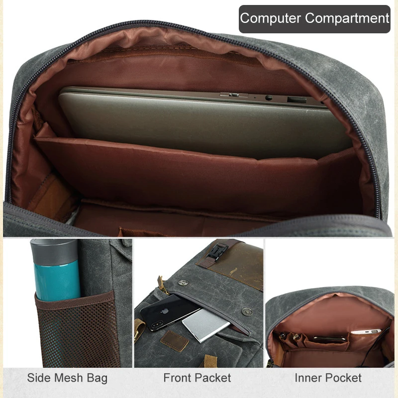 Photo Batik Canvas Waterproof Leather Camera Bag Backpacks Large