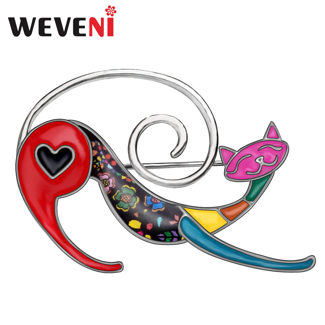 

WEVENI Enamel Alloy Anime Floral Cat Kitten Brooches Clothes Scarf Decoration Pin Animal Jewelry For Women Girls Teens Gift 2019