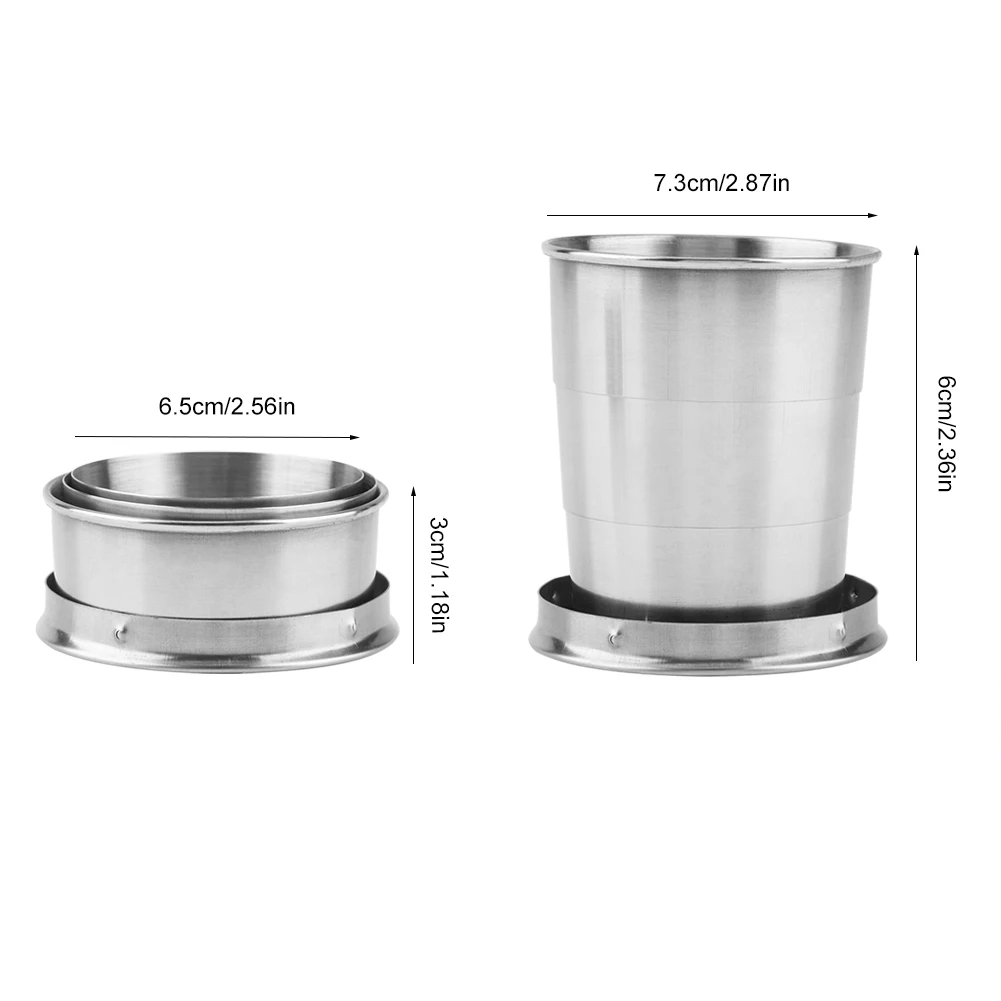 Household 60ml 150ml 250ml Stainless Steel Camping Folding Cup Portable Outdoor Travel Demountable Collapsible Cup With Keychain