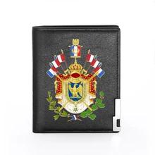 

High Quality First French Empire Printing Leather Wallet Men Women Billfold Slim Credit Card/ID Holders Inserts Short Purses
