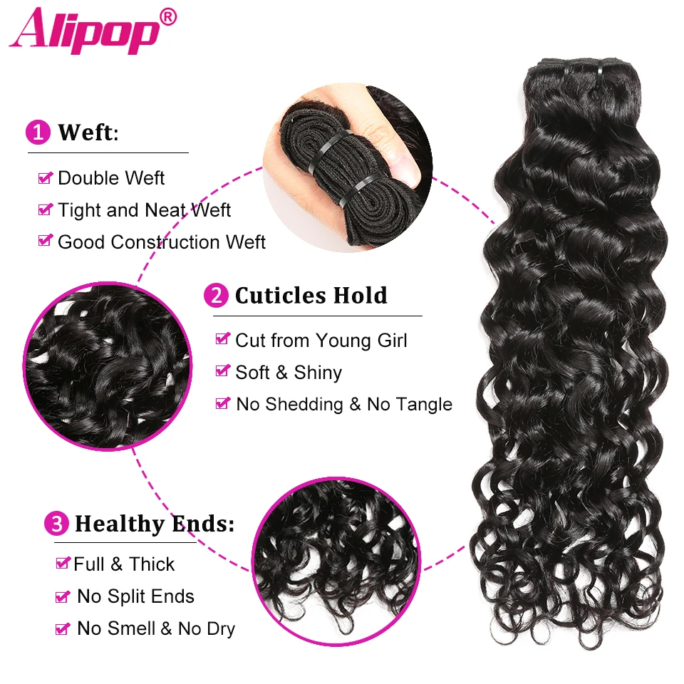 Water Wave Bundles With Closure Can Customize Into A Brazilian Water Wave Curly Wig Remy Human hair Bundles With Closure ALIPOP (3)