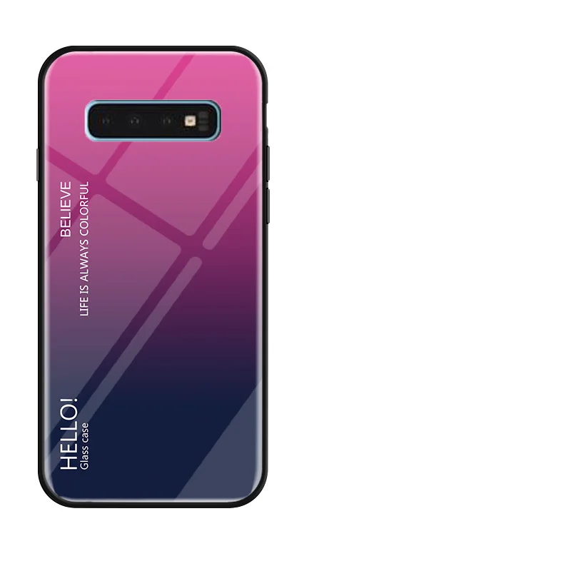 Розово-красный Градиентный Сменный стеклянный чехол для телефона samsung Galaxy S10 Plus SM G970, полная защита, Бампер для samsung S10 5G S10e, чехол для телефона - Цвет: Розово-красный