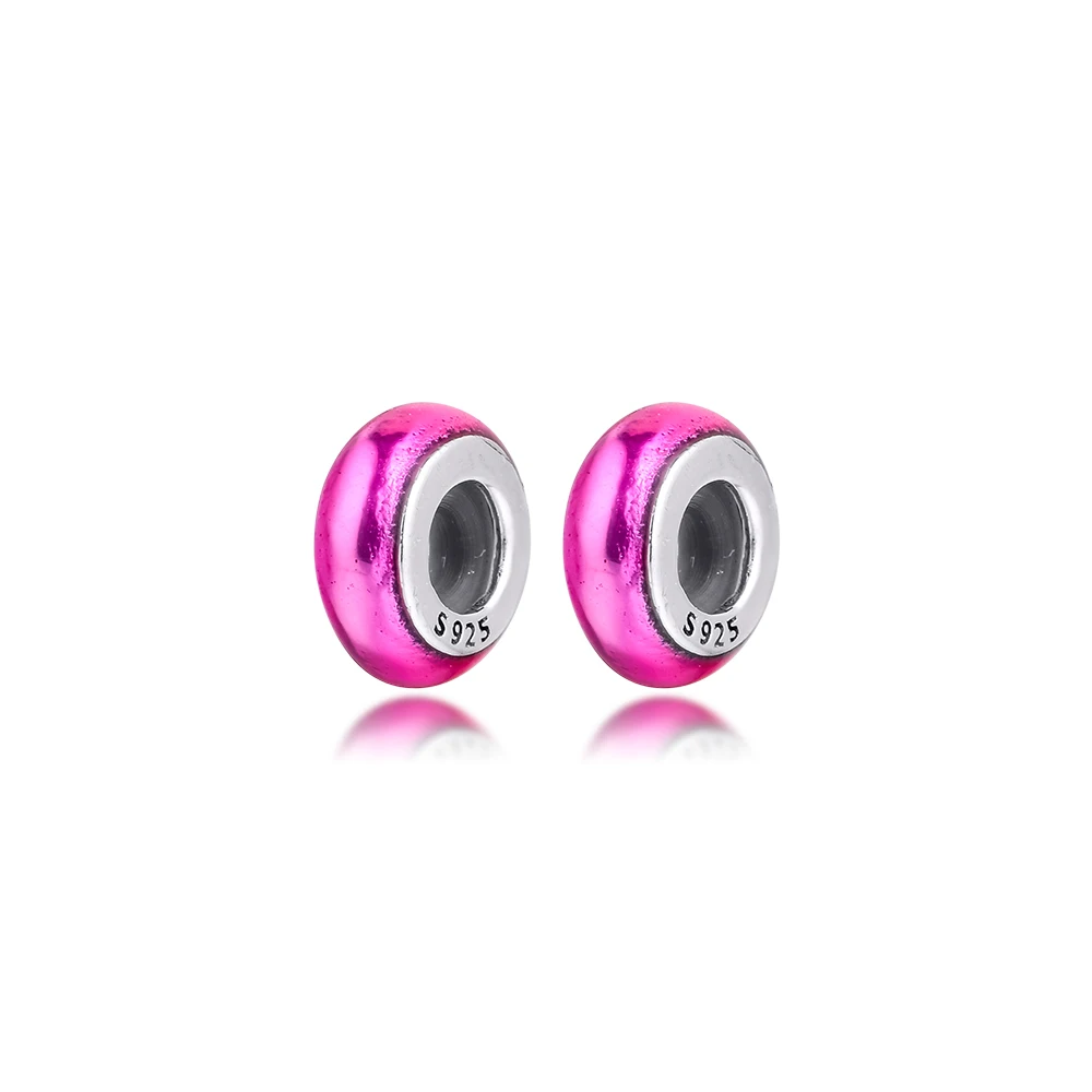 

100% 925 Sterling Silver Small Hole Beads My Pink Spacer Charms for Women Fits Original Me Bracelet DIY Jewelry Making 2PCS
