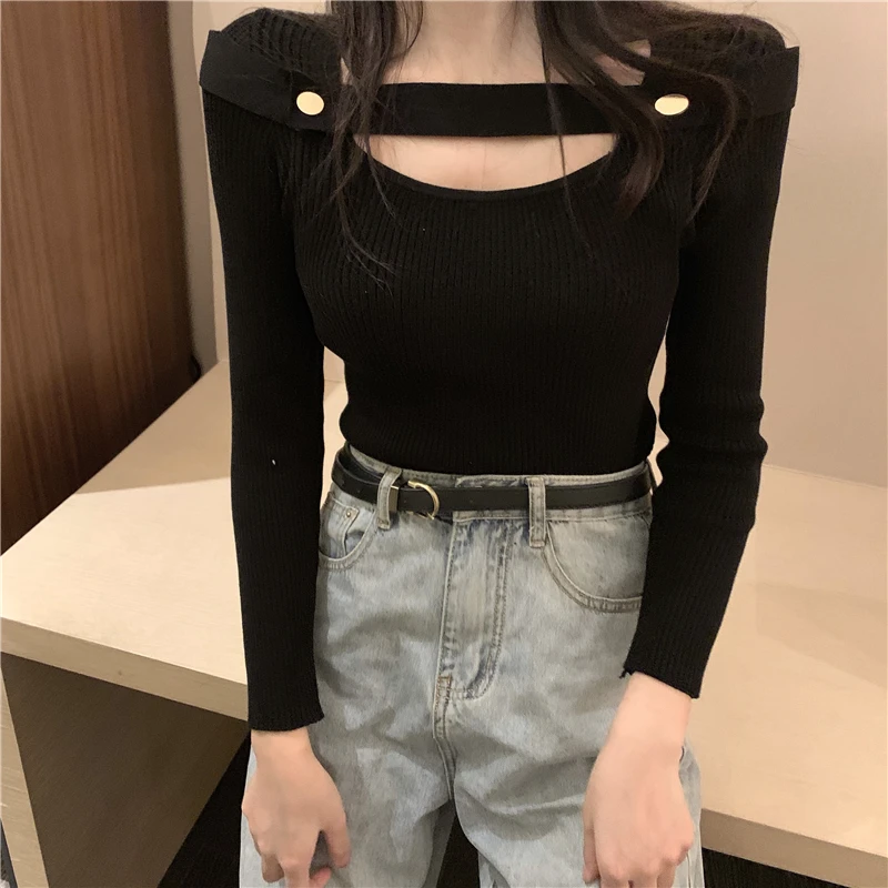 Moda feminina, женская одежда, на пуговицах, одноцветная, с круглым вырезом, повседневный стиль, осень, новинка, длинный рукав, футболки, женские топы, vetement femme, хит